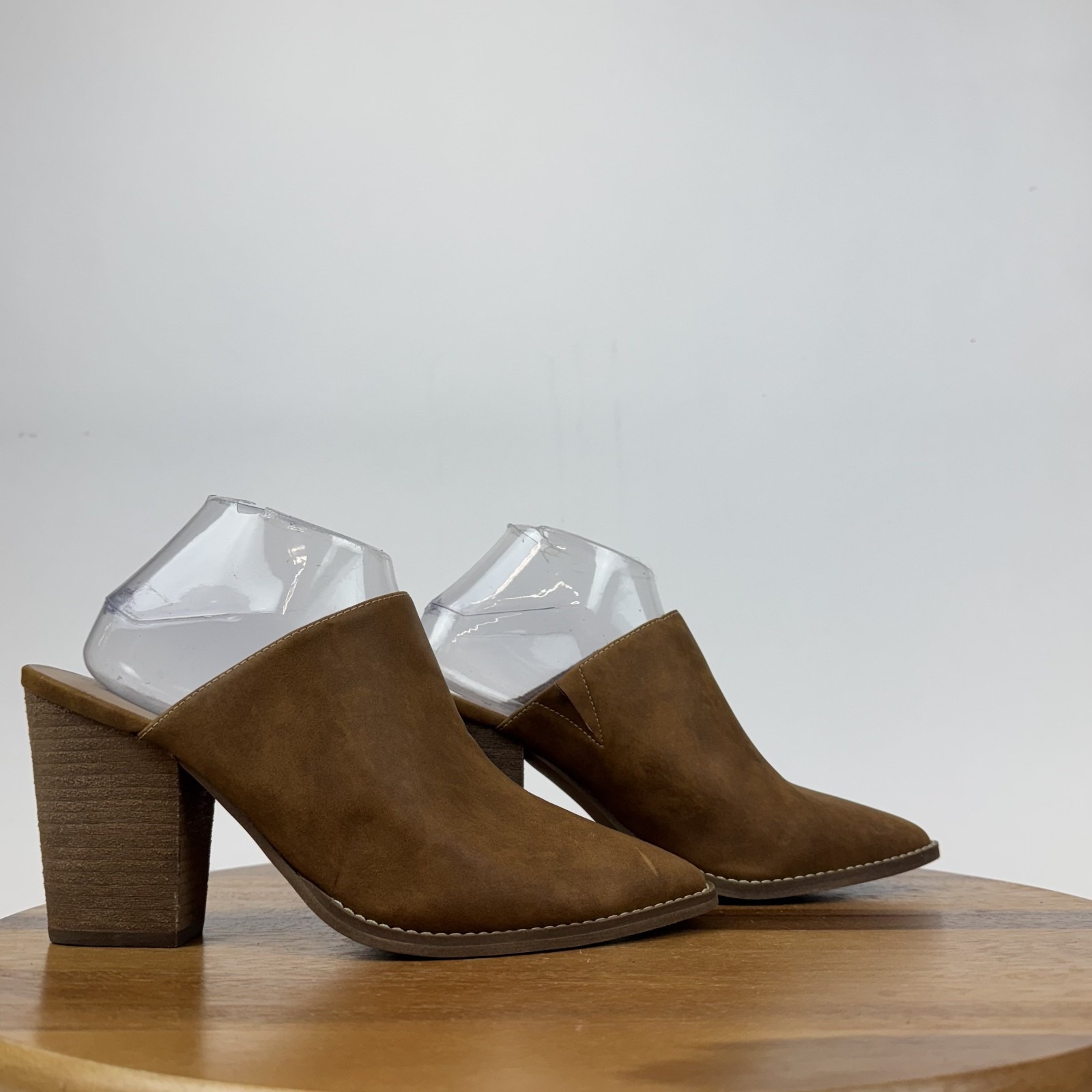 Womens Abound Maya Brown Faux Leather Casual Heeled Mules Boots Size 9 M Guc